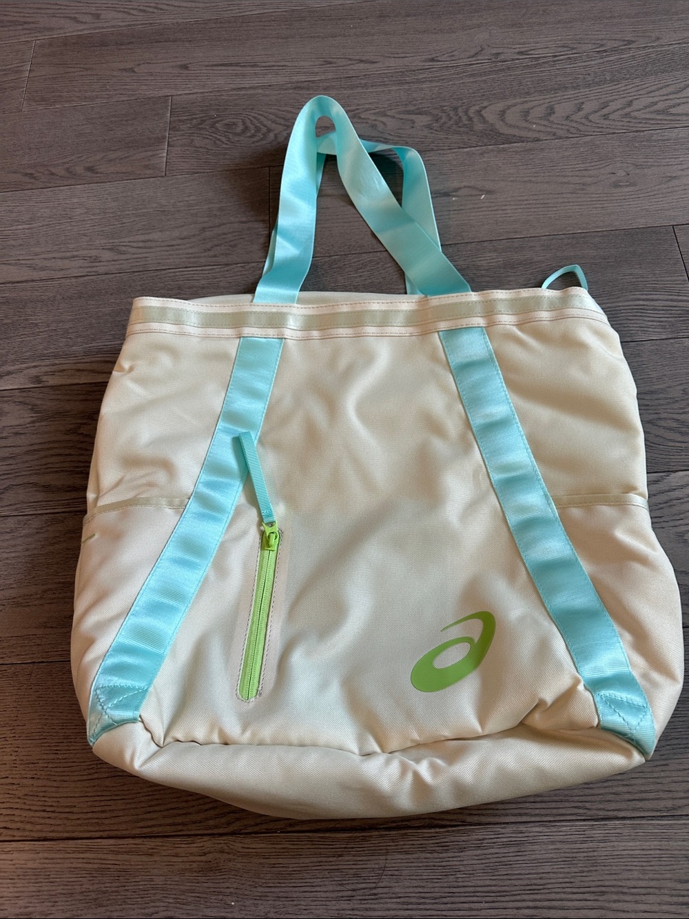 Asics Cream Tote with Mint Blue Accents